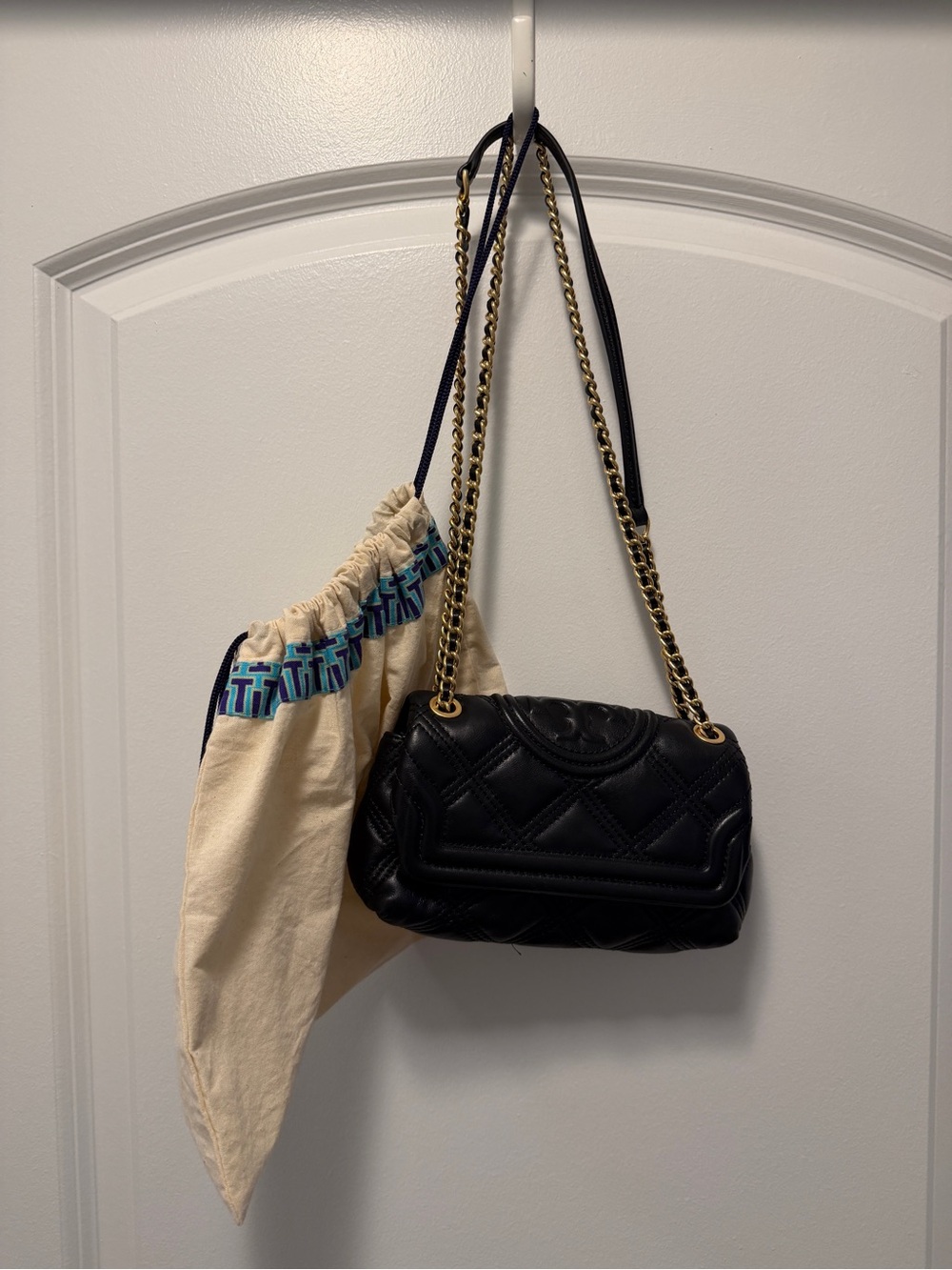 Tory Burch Fleming Small Black Quilted Leather Bag